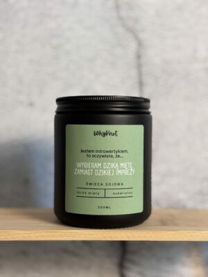Ręcznie robiona Świeca sojowa WhyKnot o zapachu dzika mięta i eukaliptus w czarnym matowym słoiku