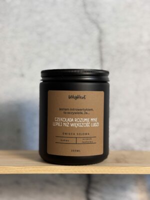 Ręcznie robiona Świeca sojowa WhyKnot o zapachu kakao i orzech laskowy w czarnym matowym słoiku