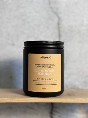 Ręcznie robiona Świeca sojowa WhyKnot o zapachu karmel i popcorn w czarnym matowym słoiku