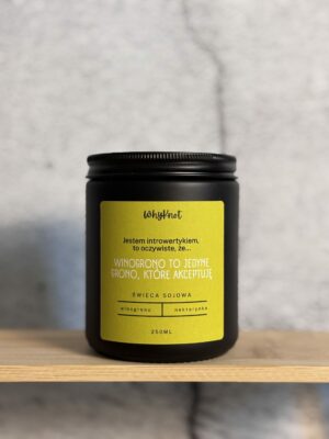 Ręcznie robiona Świeca sojowa WhyKnot o zapachu winogrono i nektarynka w czarnym matowym słoiku